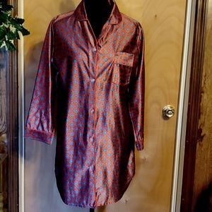 Private Moments satin Sleep Shirt in red/blue/gray,size M excellent used.